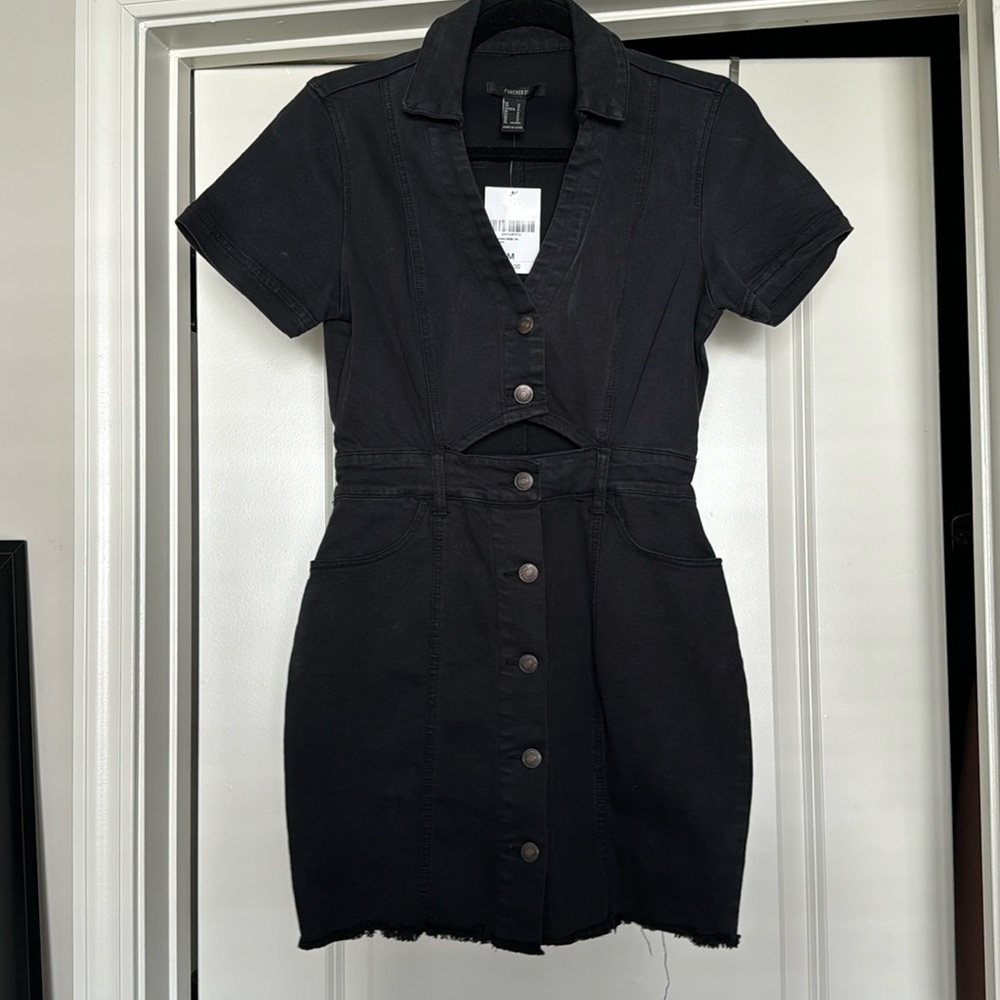 Black denim cutout dress